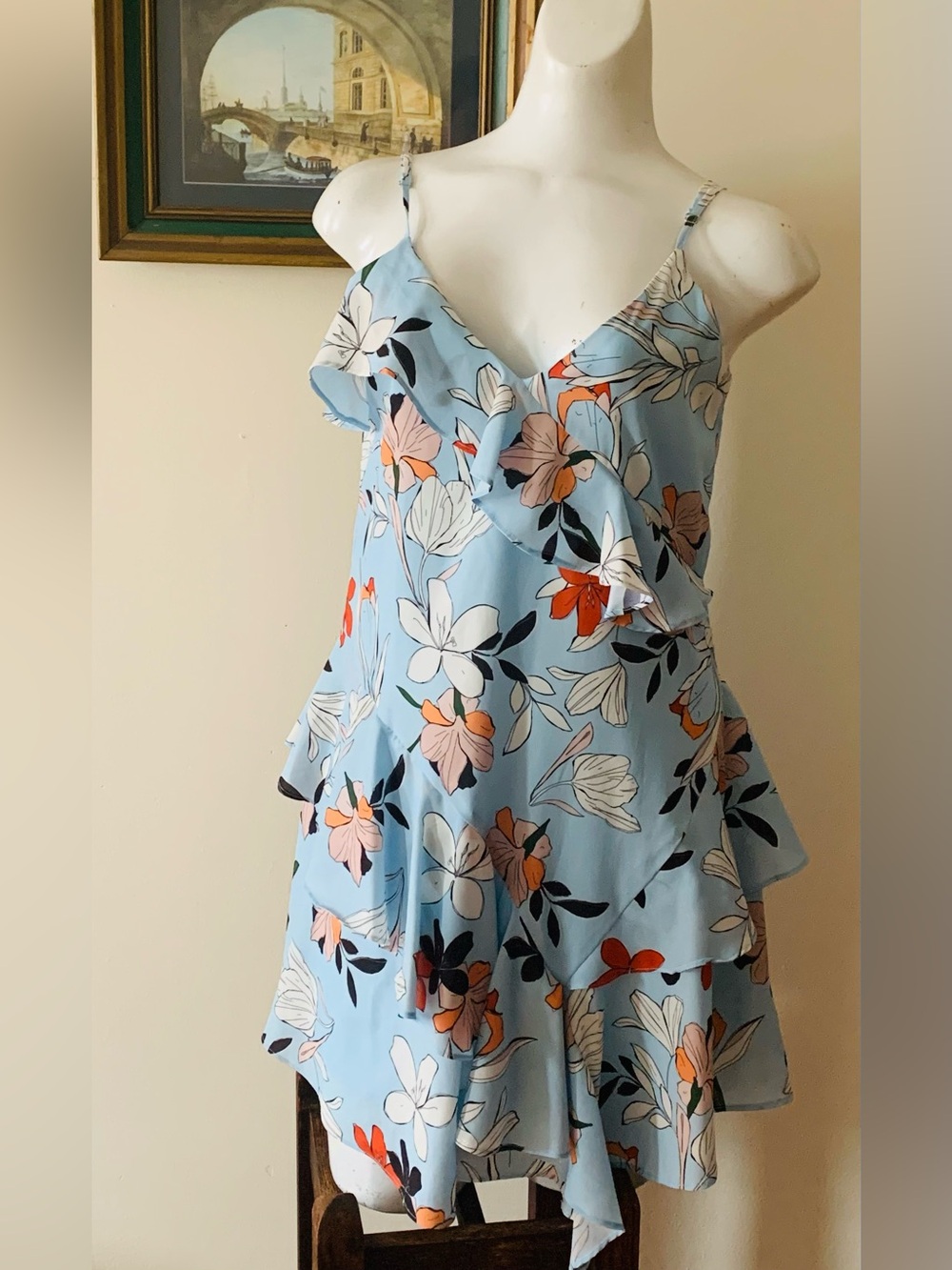 Parker Sky Blue Floral Tiered Mini Dress